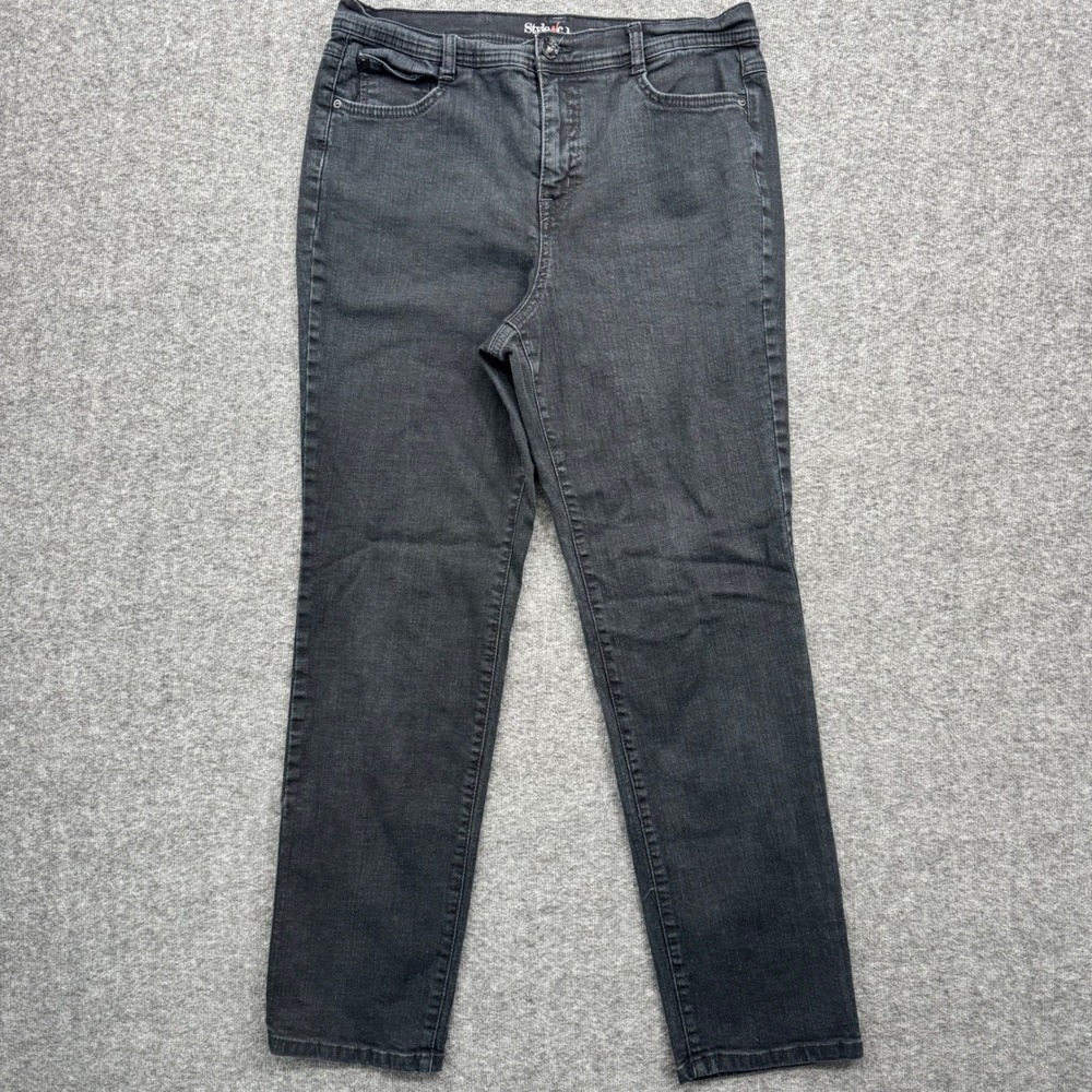 Style & Co Women Tummy Control Straight Leg Jeans Faded Black Size 12 High Rise